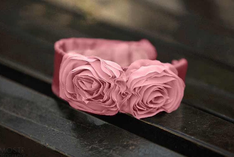 Natural Hair Accessories Headband Wide Pink Satin Rosette