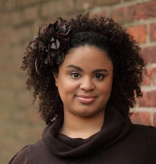 Curly Hair Headbands Brown Velvet Flower