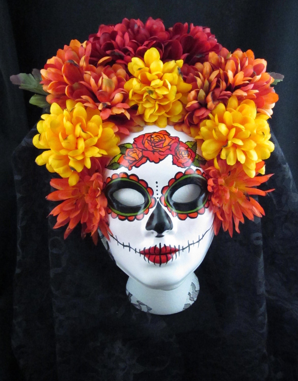 Ready to Ship- Autumn Harvest Mask for Day of the Dead/Dia de los Muertos/Halloween/Masquerade/Costume