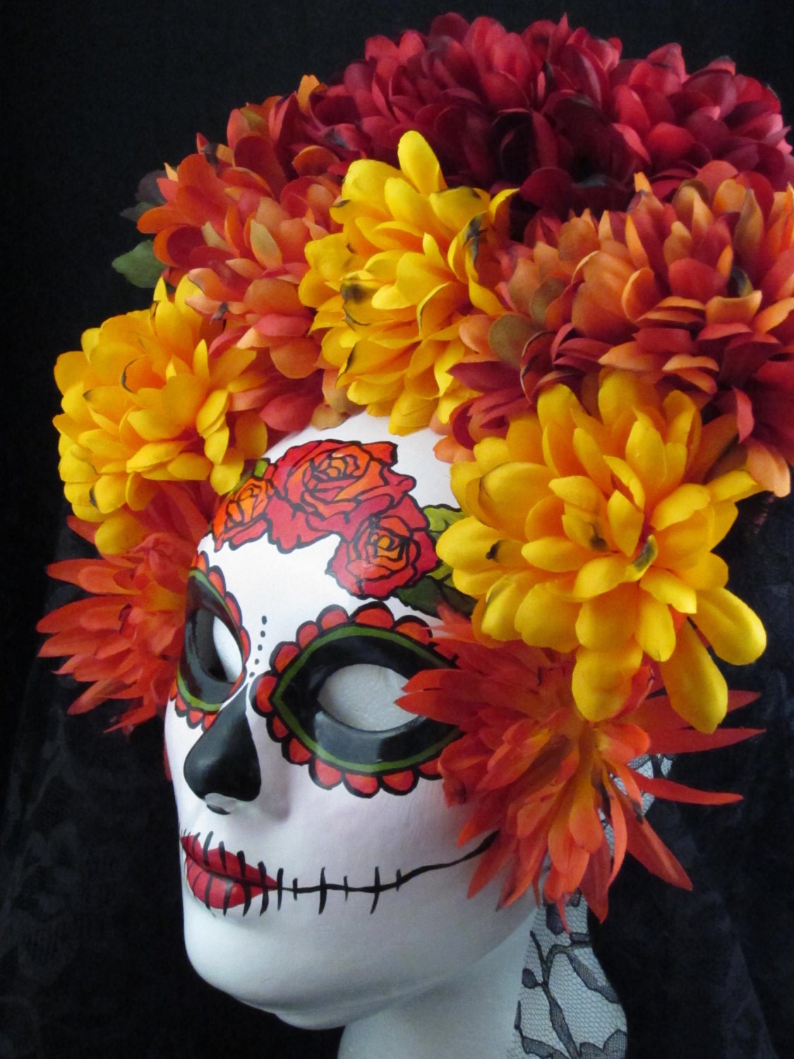 Ready to Ship- Autumn Harvest Mask for Day of the Dead/Dia de los Muertos/Halloween/Masquerade/Costume