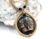 Black and Gold Statement Pendant Necklace - OOAK