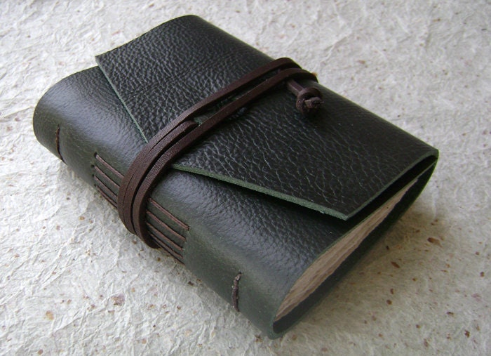 Mini  Leather Journal, Forest Green, rustic journal by Dancing Grey Studio on Etsy - DancingGreyStudio