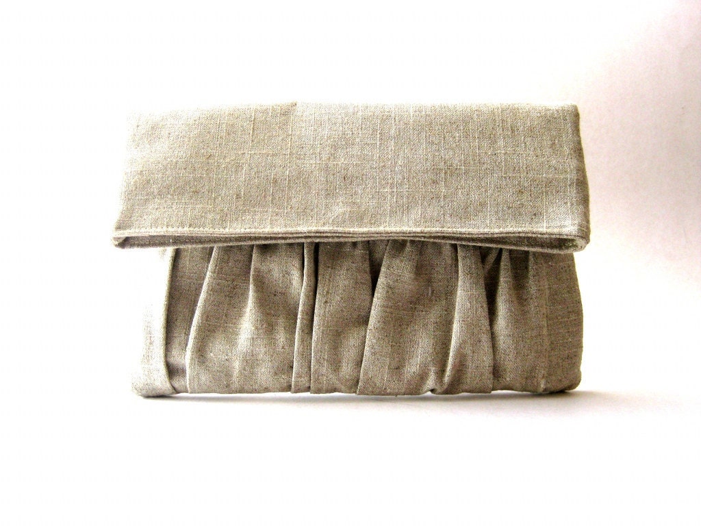 Clutch, Fold Over, pouch, handbag - Delicada Fold Over Clutch in Natural Linen