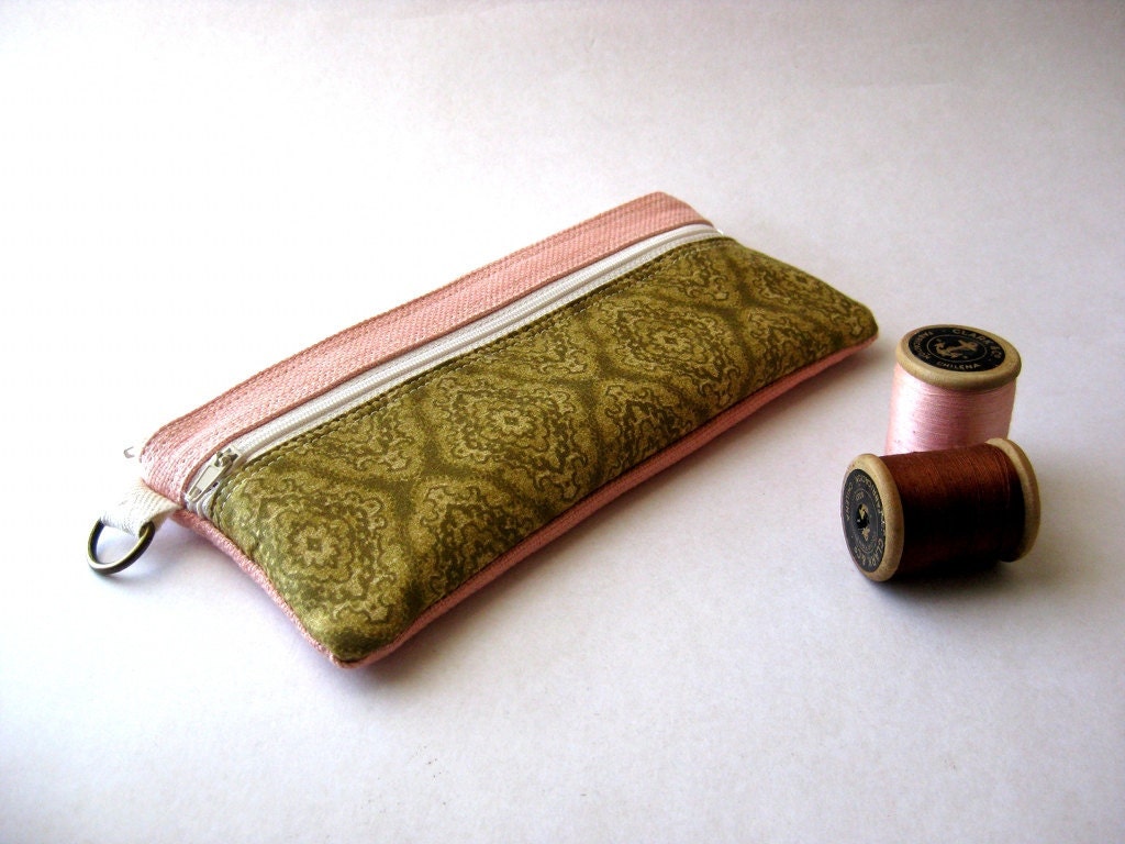 The Epu Pouch in pink with mustard  retro fabric