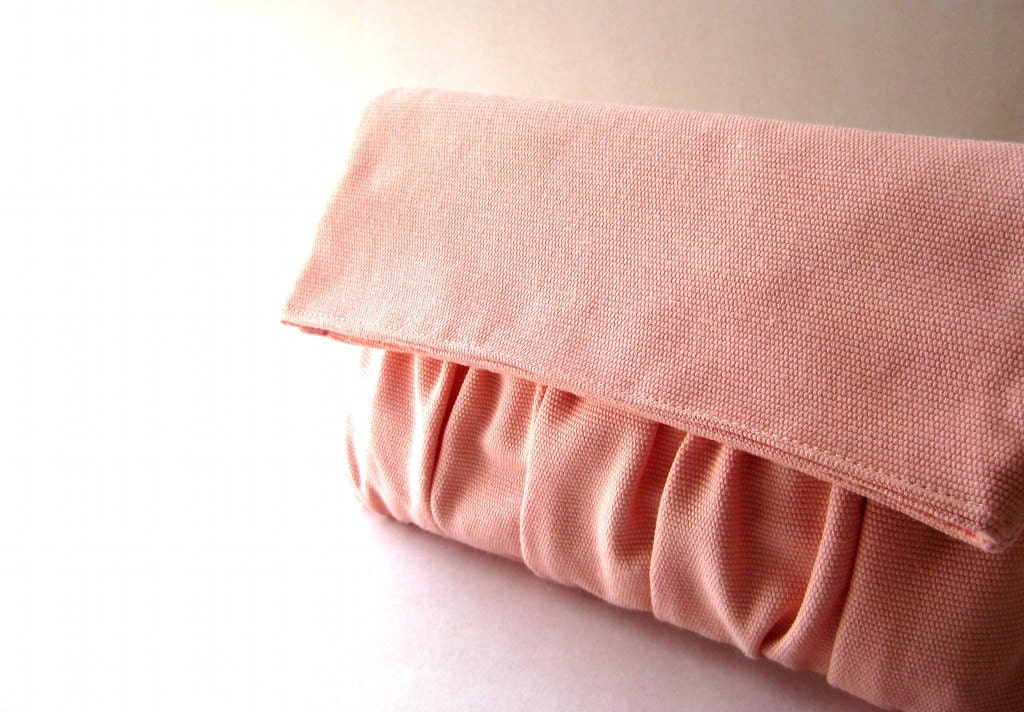 Fold over, handbag, clutch, pouch, purse - Delicada Fold Over Clutch in Pink Cotton - SALE - Prices already reduced