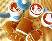 DIY felt Coffee pot,Coffee cups,5 kinds breads(8 in 1),tea time---PDF pattern and instructions via Email--F11