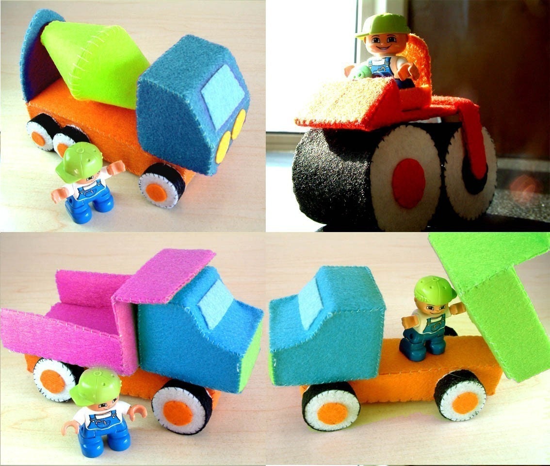 DIY Felt Construction truck set(dump truck,cement mixer,road roller)--PDF Pattern and instructions via Email--C01