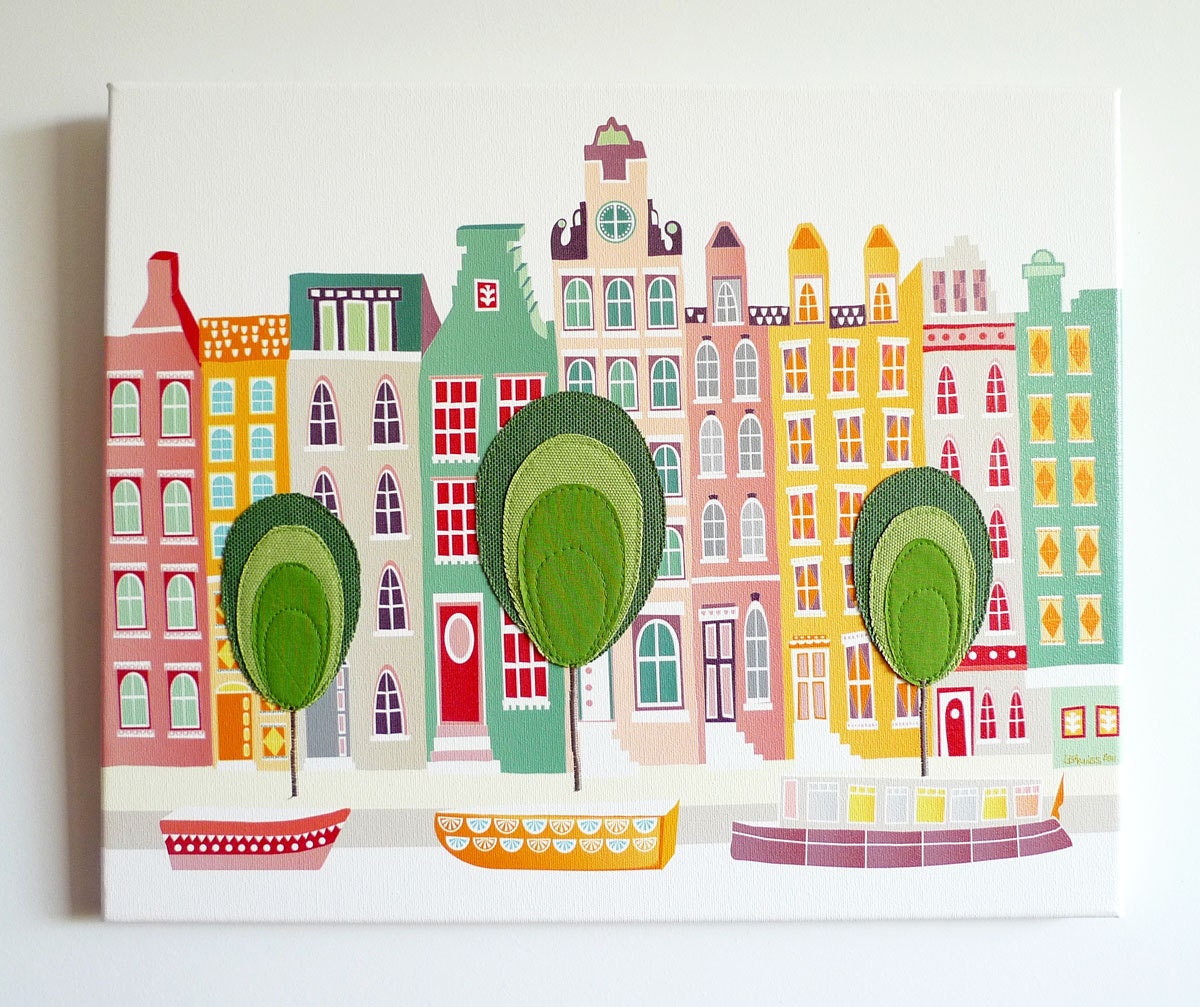 Amsterdam Canal houses - Textiles Canvas Print