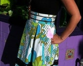 Upcycled Teal and Green Highwaisted Skirt OOAK