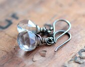 Watery Blue Gemstone Earrings, Mystic Blue Quartz Wire Wrapped in Oxidized Sterling Silver, Tide
