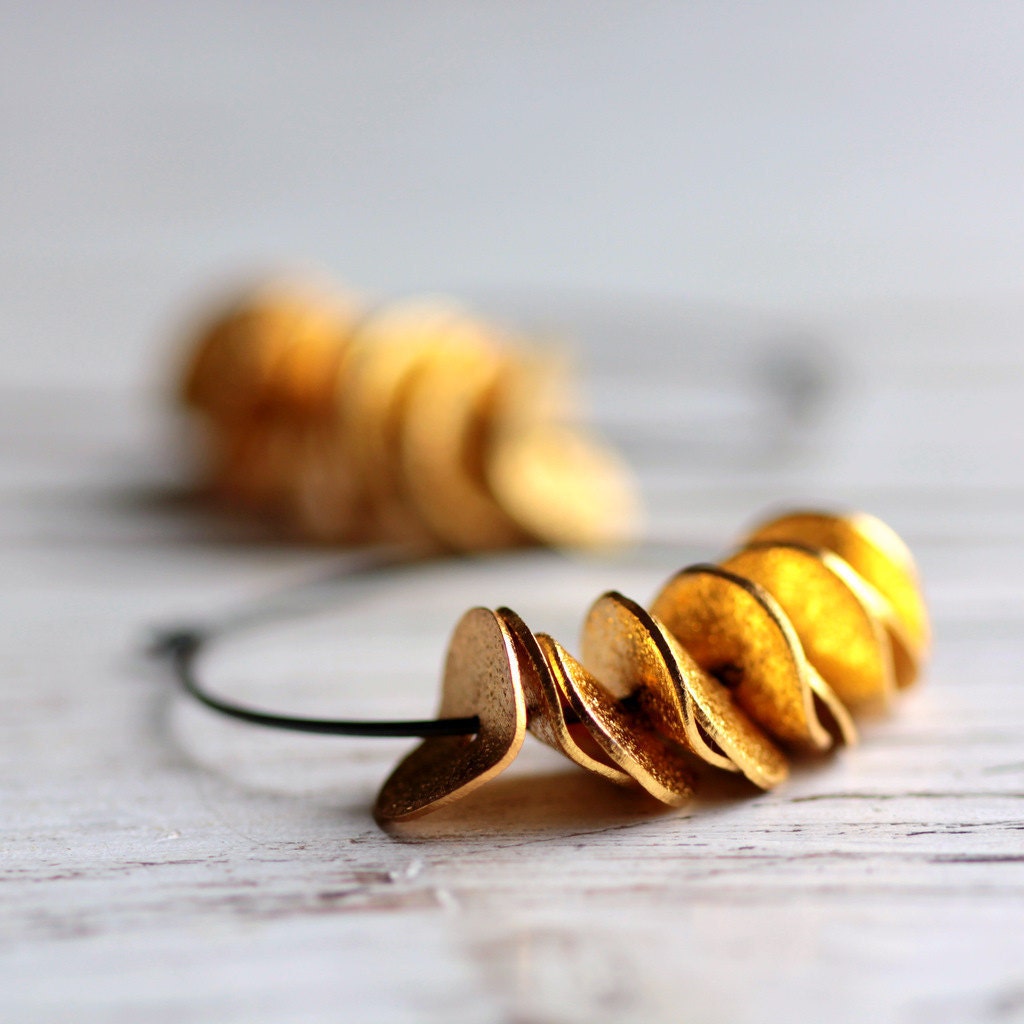 Large Hoop Ruffle Earrings in Oxidized Sterling Silver and Gold Ruffles - Gilded - Minimalist Modern Under 30 Fall Fashion - JarosDesigns
