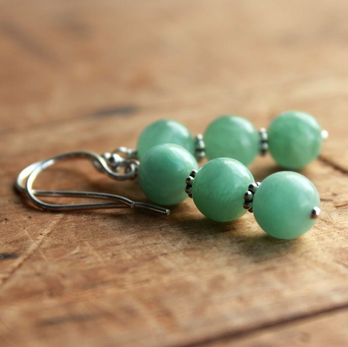 Peas in a Pod - Handmade Sterling Silver Aventurine Green Earrings
