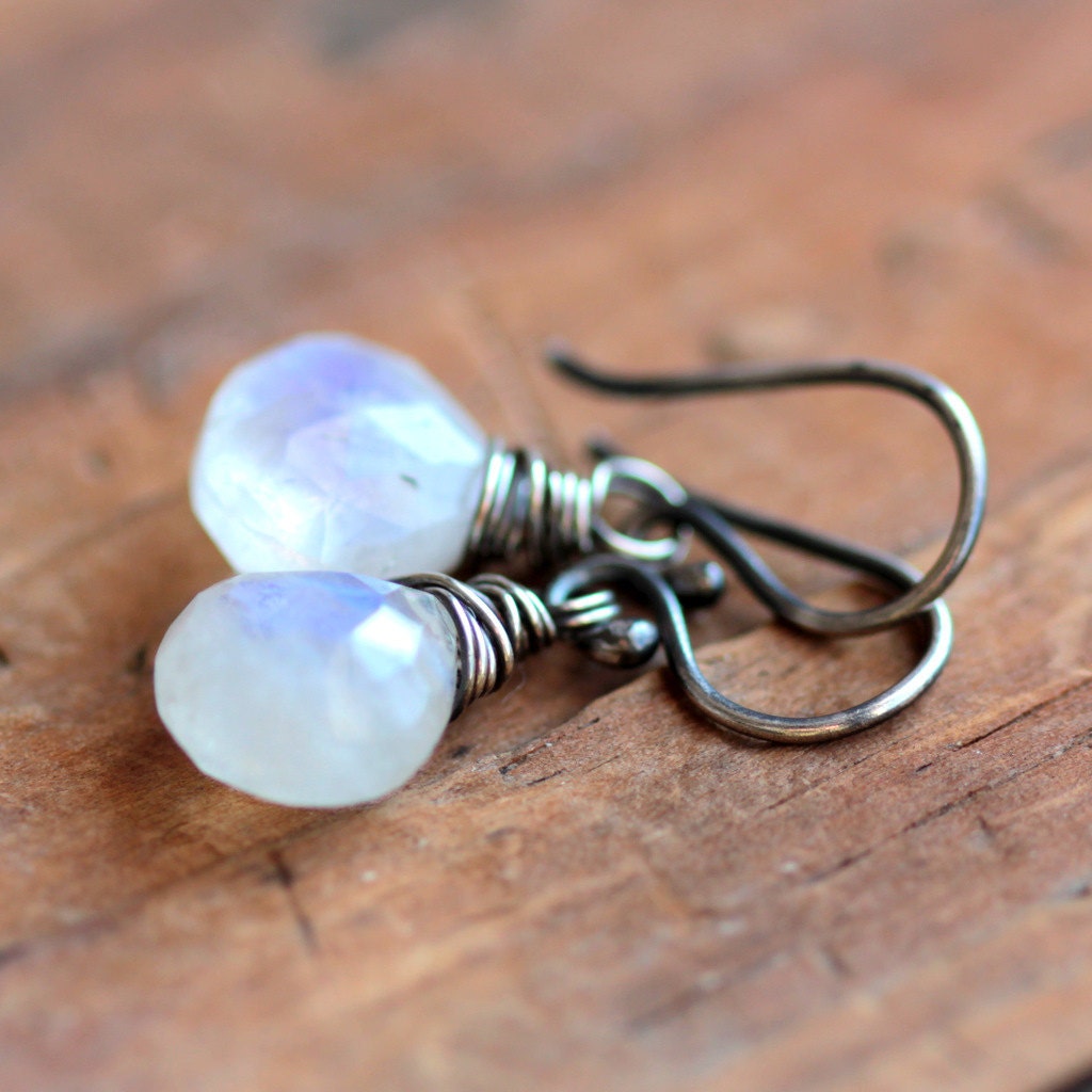 Moonstone Briolette Earrings with Oxidized Sterling Silver - Luna