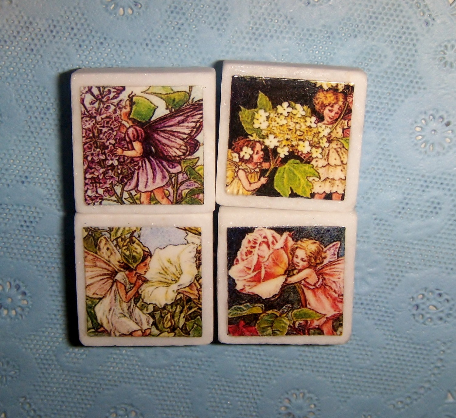 Cicely Mary Barker -- Girl Flower Fairies  -- Set of 4 Stone Tile Magnets --  Set 1  -- DELIGHTFUL Set --