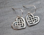 Silver Heart Earrings - Celtic Knot Heart - Sterling Silver Ear Wires - Handcrafted Jewelry Metalwork
