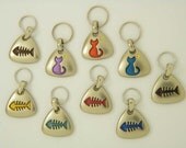 Pet  Tagged Cat  - PussKat / Fishy Skeleton Pet id Tag - Hand Engraved - Buy 2 get 3rd Tag FREE