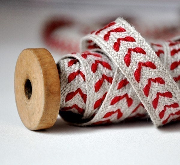 Linen Trim - Red on Natural