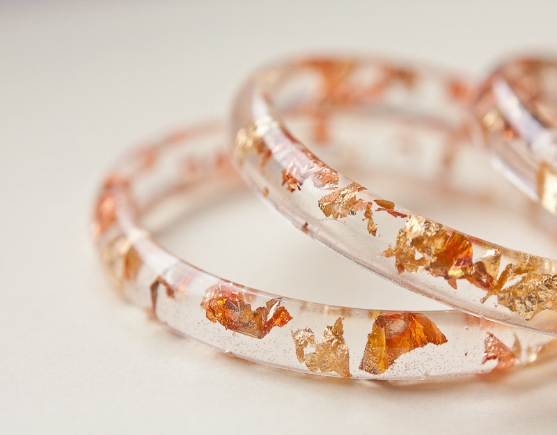 Resin Bangle Bracelet Gold Flakes Small Cuff OOAK tbteam glam fall fashion free shipping