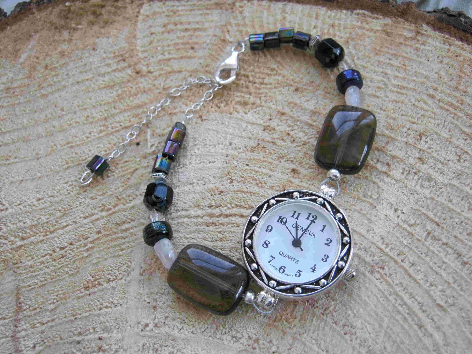 30% OFF SALE Brown and Black Beaded Watch