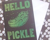 Hand Printed Lino Hello Pickle Card / Notelet