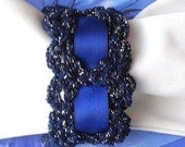 Crochet Bracelet/Cuff Art Nouveau Style in Bruilliant Blue Yarn and Ribbon.