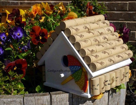 Reversed for Elise  Cyber Monday Sale wine cork bird house/beach retreat for your feathered friends for winter