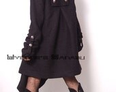 Black Tweed Wool Long Sleeved Fashion Winter Wrap Trench Coat