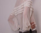 Sexy White Chiffon Ruffle Long Balloon Sleeve Shirt Victorian Blouse 3