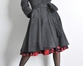 Charcoal Grey Cashmere Wool Long Victorian Winter Hooded Trench Swing Coat