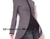 Grey Pure Virgin Wool Black Trimming Long Sleeved Fashion Fall City Blazer Free Shipping International