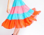 Pink Blue Orange Grey Chiffon Long Chiffon Tiered Full Pleated Skirt Sleeveless Summer Dress