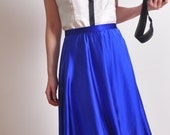 Classic Lady Sapphire Blue Heavy Weight Pure Silk Satin Full Pleated Knee Skirt