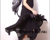 Black One Shoulder Ruffle Ribbon Asymmetric Chiffon Full Prom Cocktail Dress FREE SHIPPING International