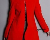 Scarlet Red Pure Cashmere Silk Satin Ruffles Scarf Victorian A-line Long Trench Coat Free Shipping International