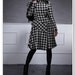 Black White Houndstooth Pure Wool Ruffled Frilly Fennel Neck Asymmetrical Long Winter Coat