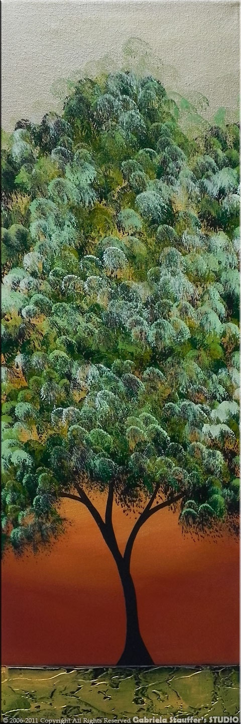 Abstract Modern Landscape Tree Asian Art by Gabriela 50x30 Metallic Large