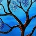 Abstract Modern Landscape Tree Asian Art by Gabriela 50x30 Large, texture, blue