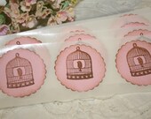 Handmade Sticker Seals - Vintage Style Bird Cages Pink