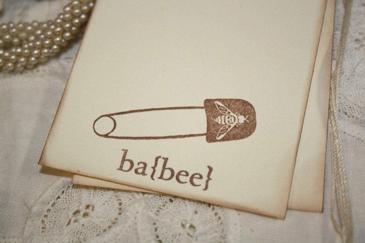 Baby Shower Wish Tree Tags - Vintage Bee Diaper Pin - Set of 12