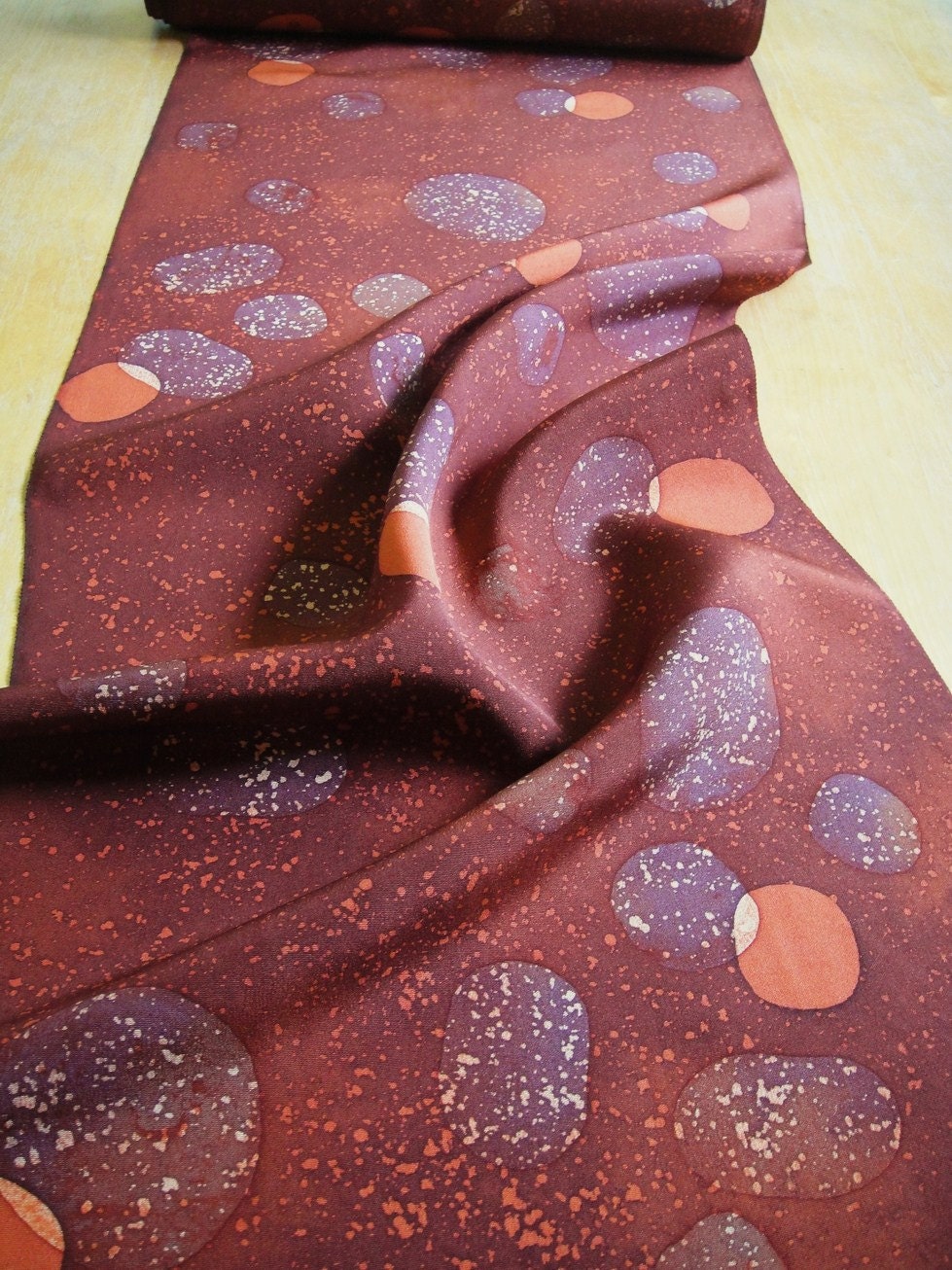 Silk japanese kimono fabric funky dot mulberry orange 1m LAST ONE