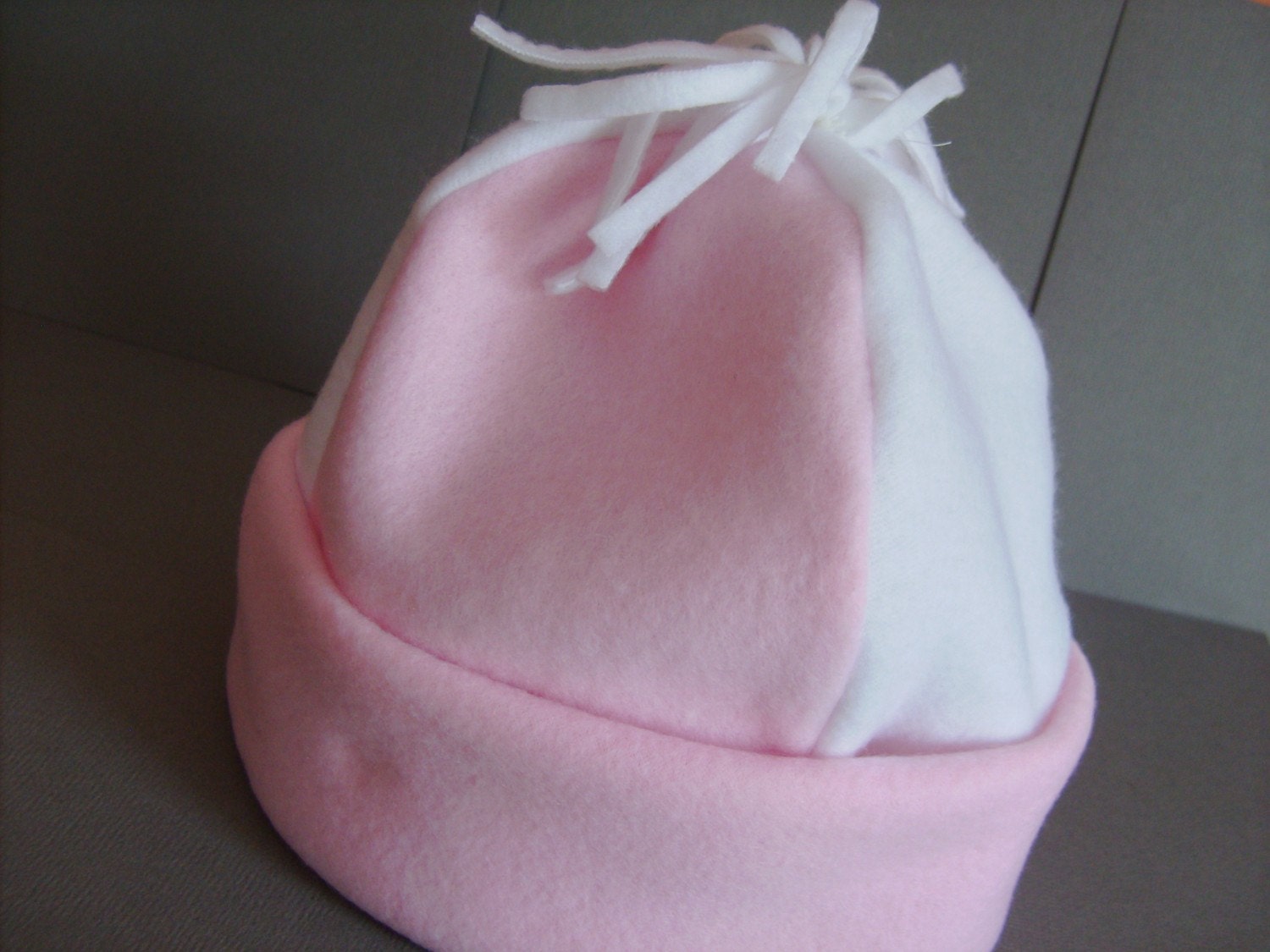 Pink and White Tassel Fitted Fleece Hat