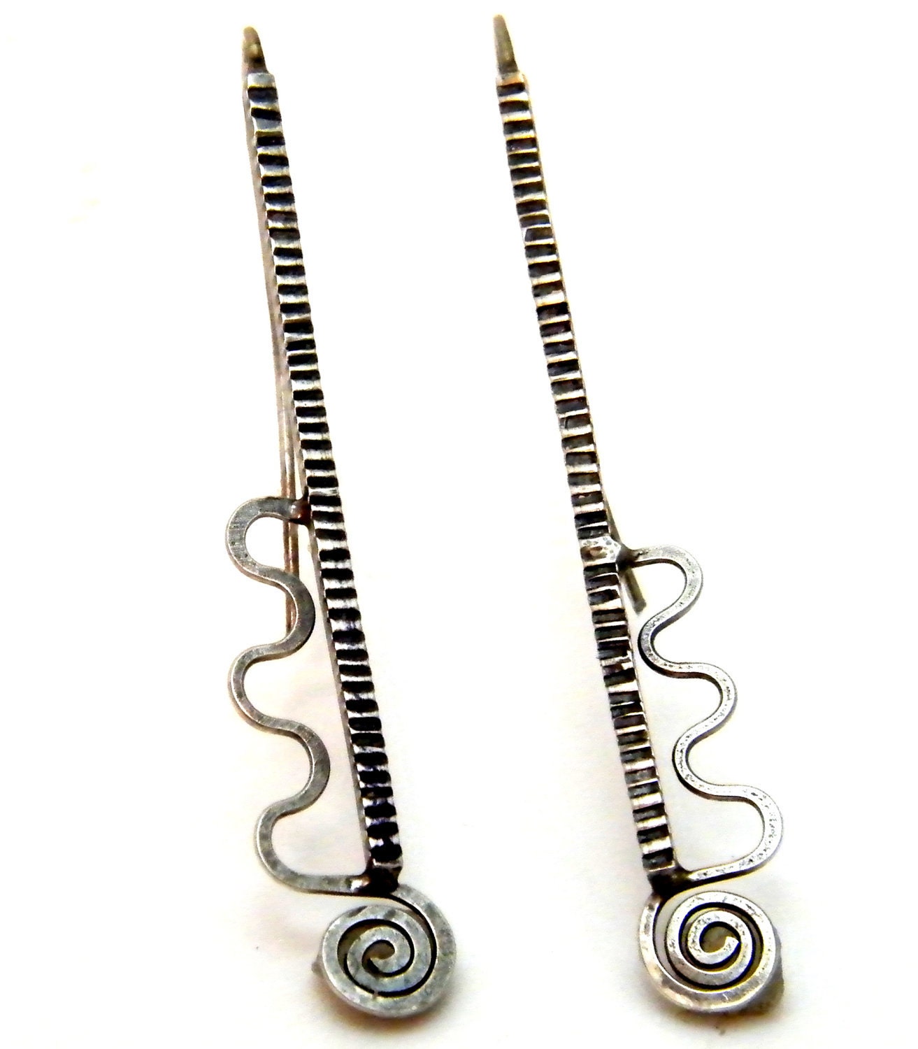 Swirls abstract long earring sterling silver
