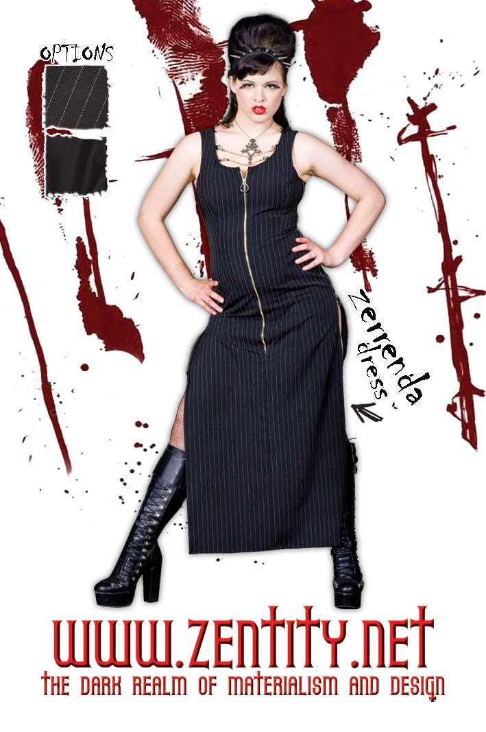 Zerrenda Pinstripe Dress with Metal Zips, Chains and D Rings