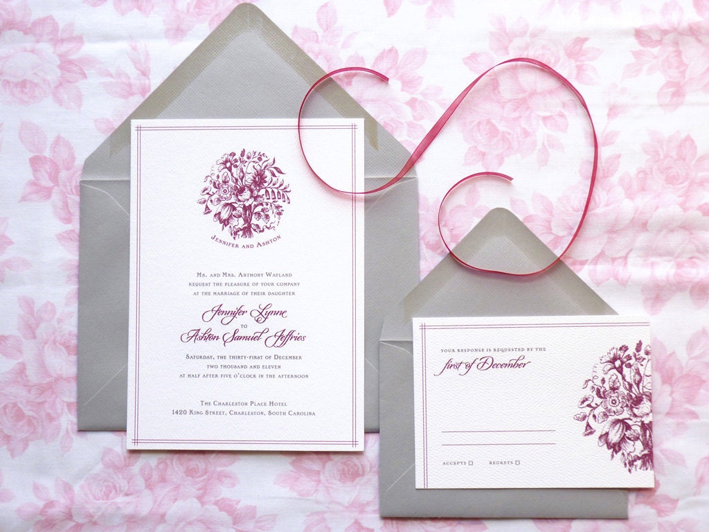 Posies Floral Bouquet Wedding Invitations - Deposit
