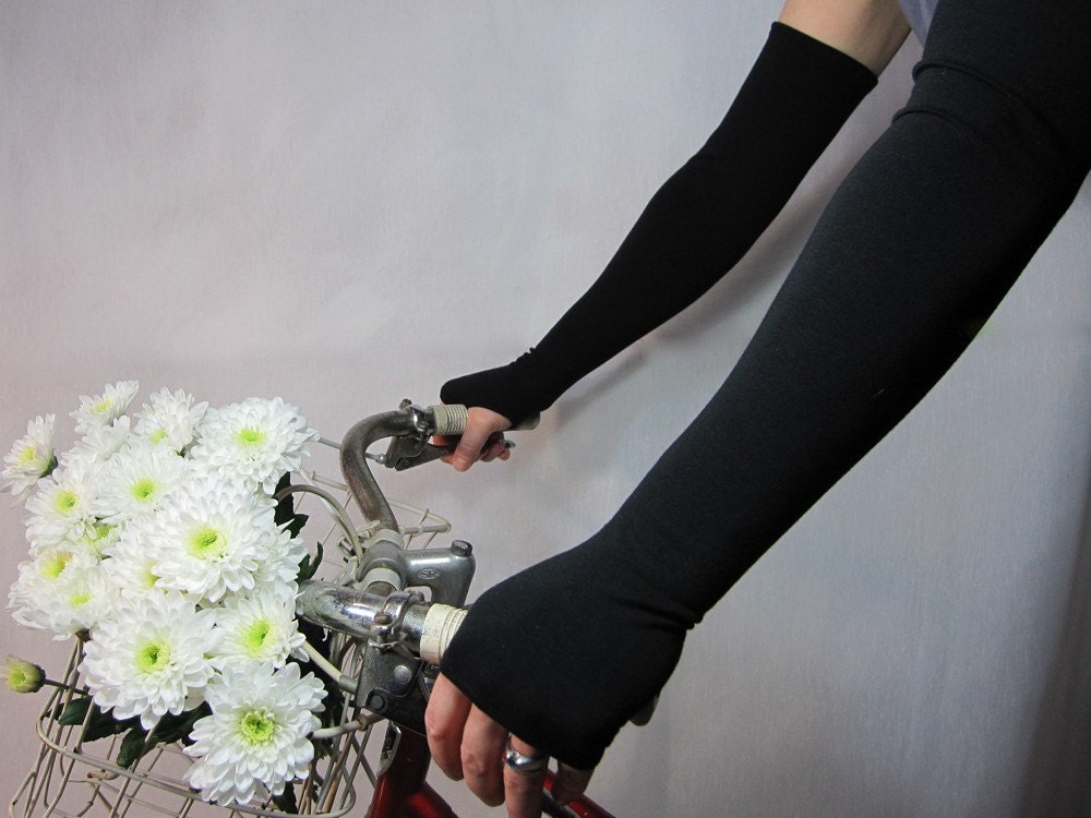 Long Black Fingerless Gloves - Bamboo Eco Friendly