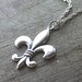 Pendant, Lily Flower Charm, Antiqued Silver, 18 Inch Chain, Vintage, France, French - Fleur-de-Lis