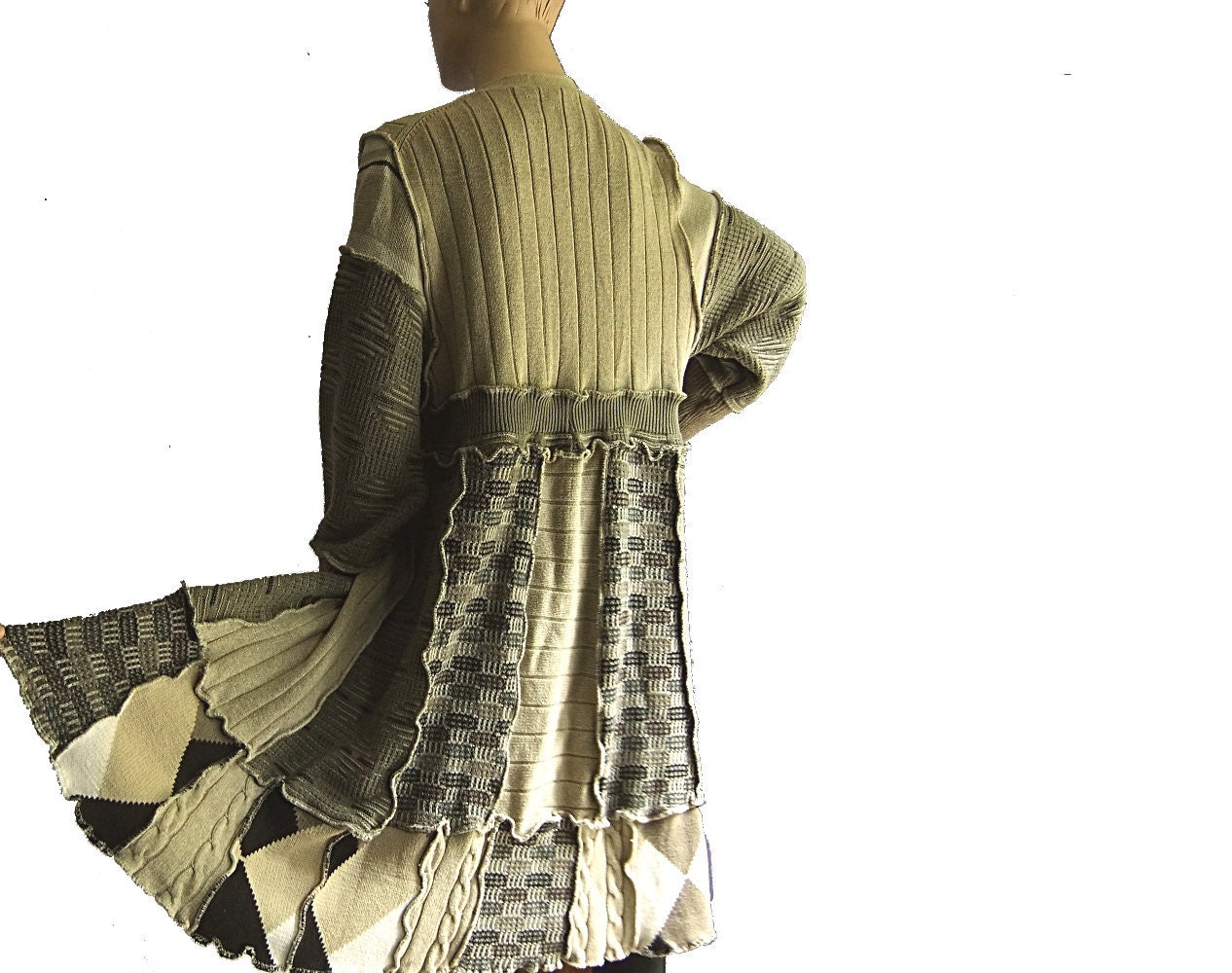 MD to LG Long Tan Sweater Coat made from recycled sweaters