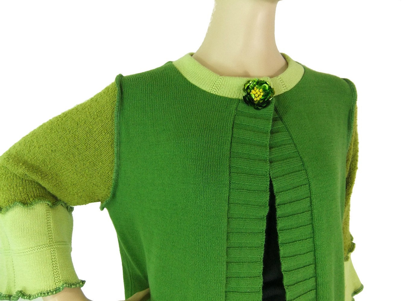Womans sweater green medium large, cardigan sweater open wrap