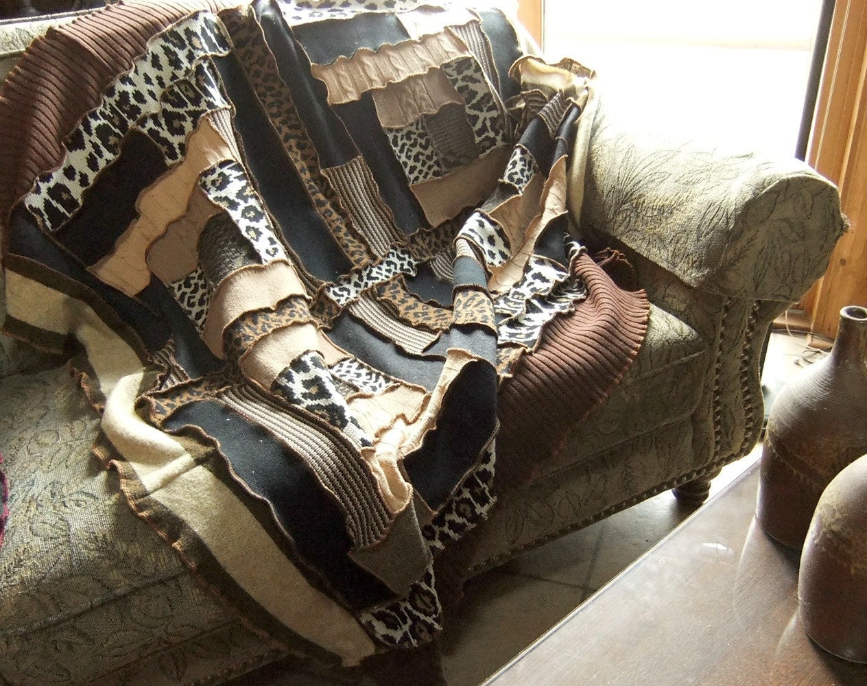 Animal print blanket afghan, patchwork throw, lap quilt