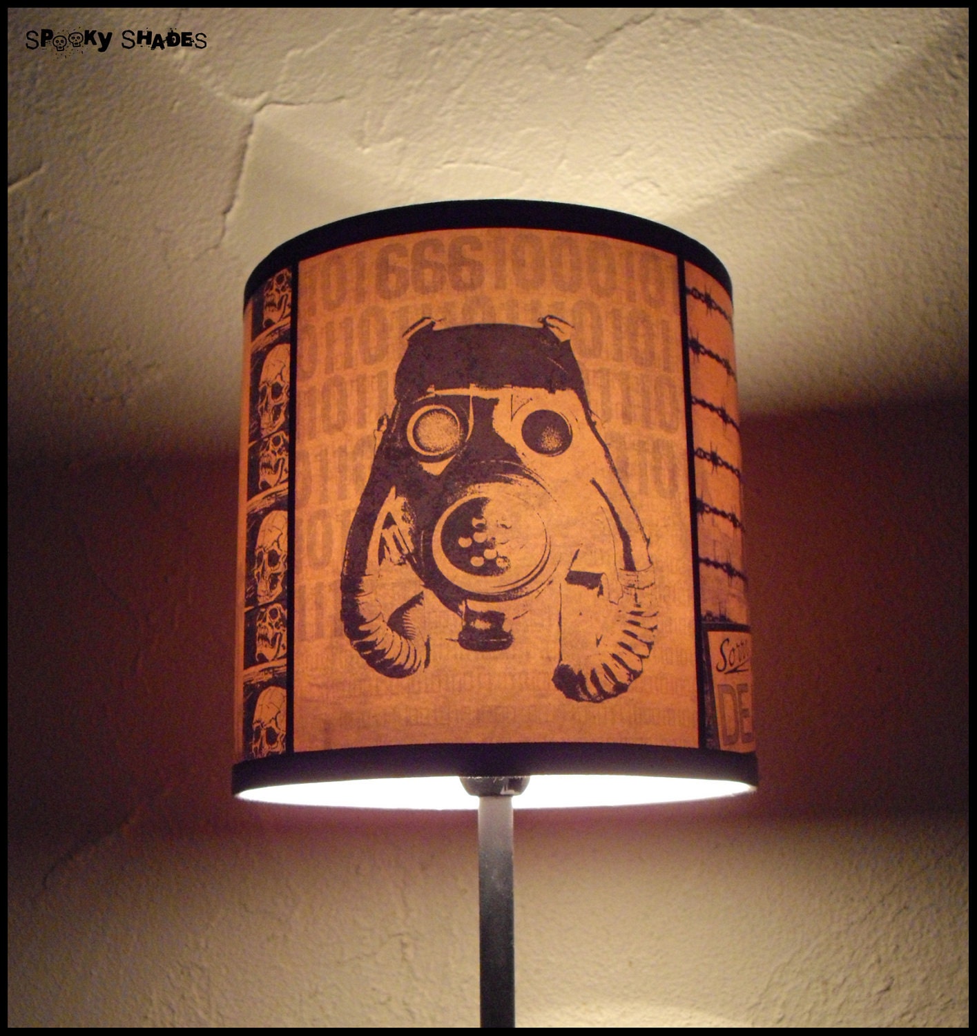 2012 A.D. orange lamp shade lampshade - steampunk, gas mask, apocalyptic art
